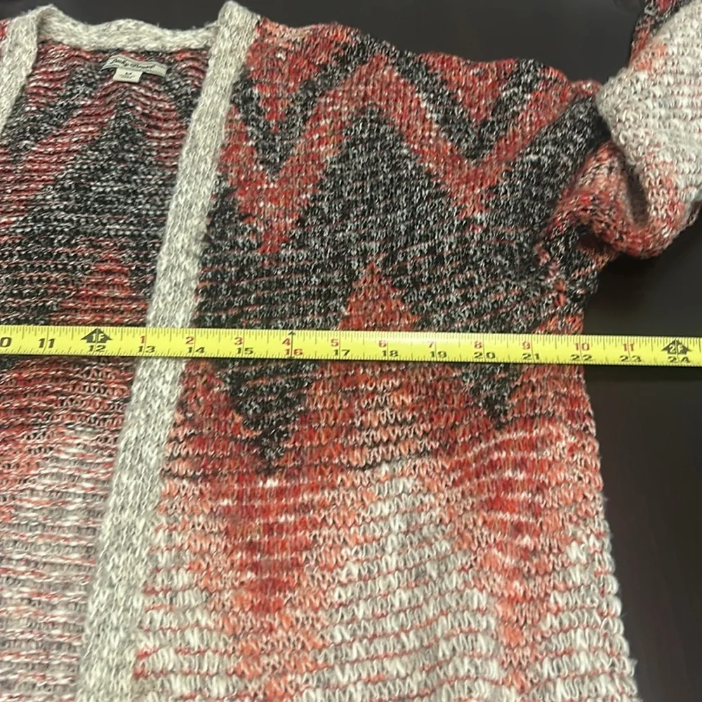Lucky Brand Aztec Print Southwestern print Long Open Fringe Cardigan Size M - Picture 11 of 13